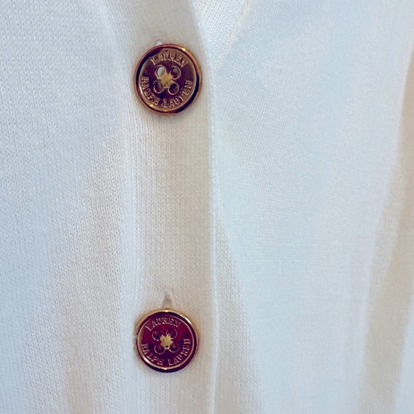 Lauren Ralph Lauren White Cardigan Sweater with Gold Buttons Size Medium - Picture 4 of 6